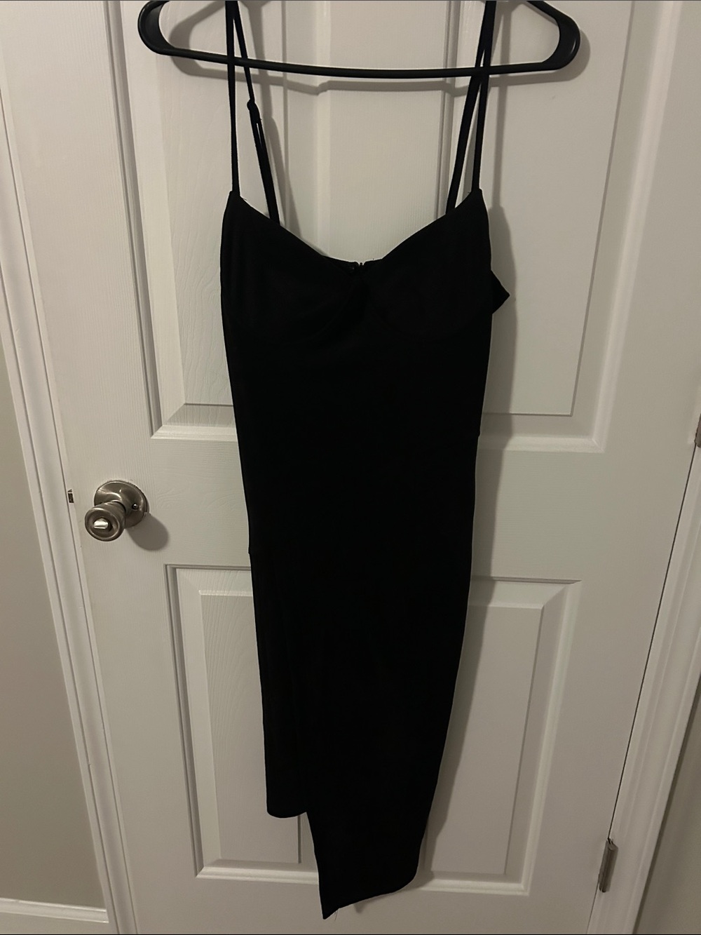 Black bustier Asymmetric Slip Dress with Spaghetti Straps